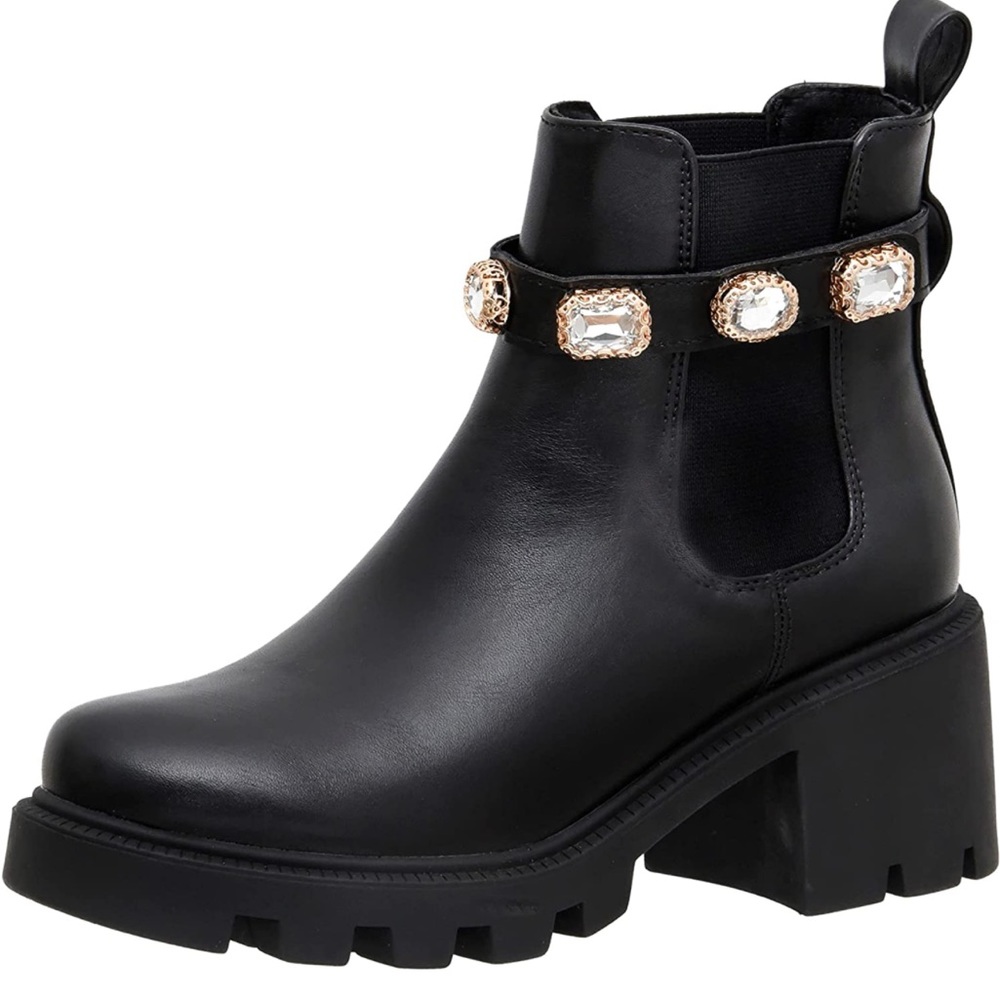 CUSHIONAIRE Women's Julie chelsea boot with Jeweled strap +Memory Foam